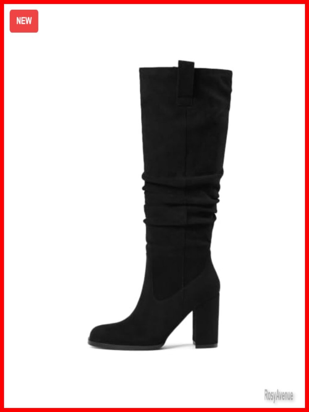 Faux Suede Slouch Knee High Boots Chunky Block Heel Side Zip Womens